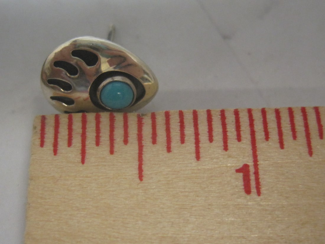 Sterling Silver Bear Paw Earrings with Turquoise Stones - 4