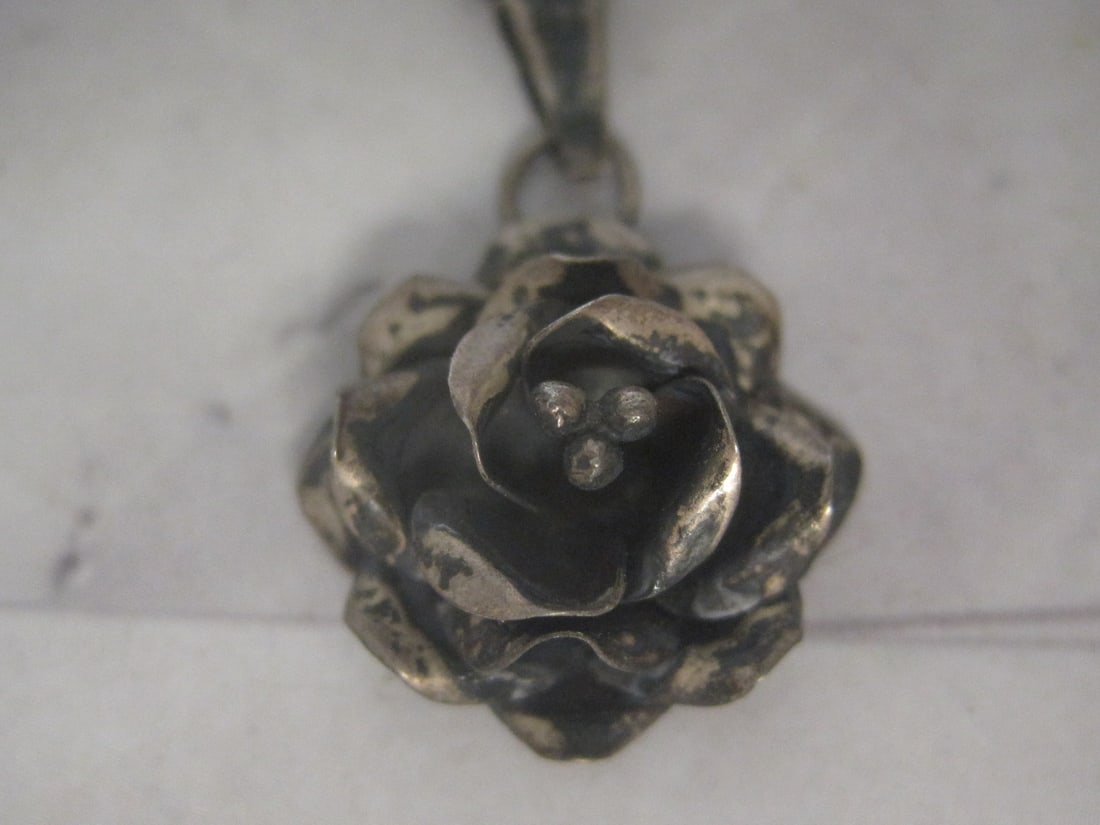 Mexican Silver Rose Pendant on 18" Chain - 2