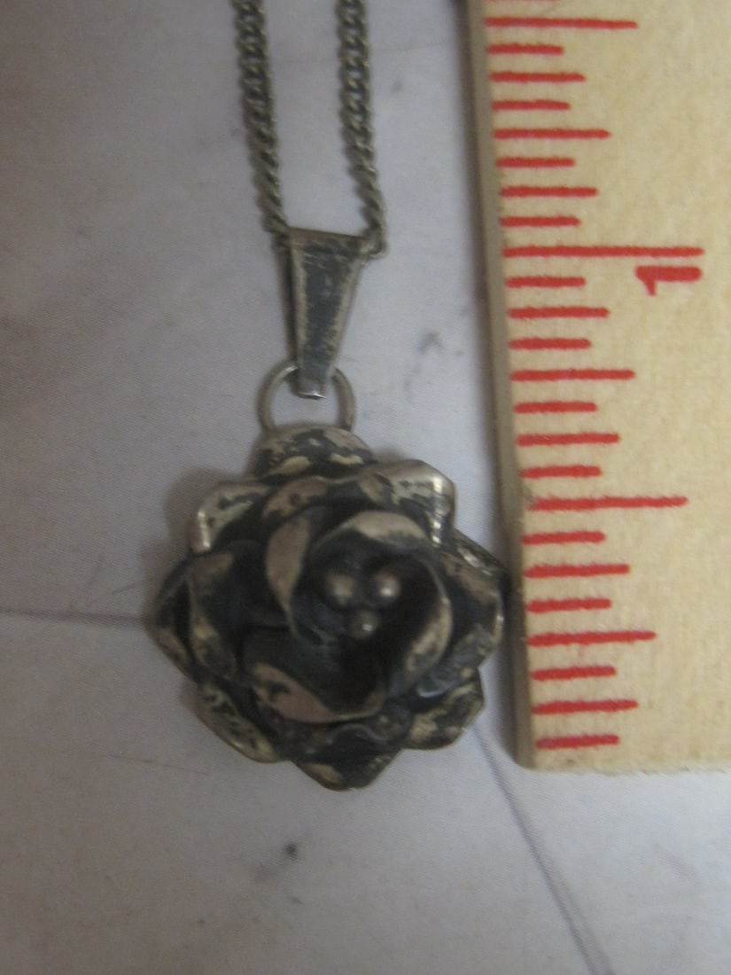 Mexican Silver Rose Pendant on 18" Chain - 5