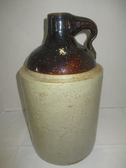 Antique Brown/White Salt Glaze Shoulder Stoneware Jug: 13 1/2"h