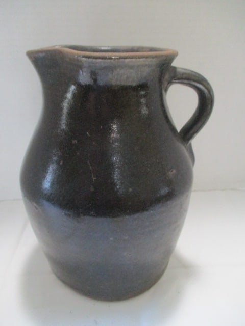 Antique Turned Pottery Pitcher with Molded Spout and Applied Handle (1 of 4)