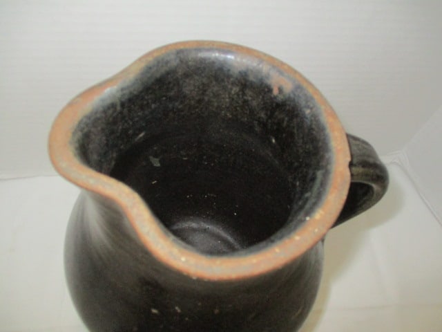 Antique Turned Pottery Pitcher with Molded Spout and Applied Handle - 2