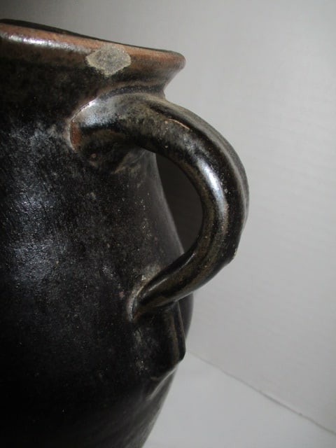 Antique Turned Pottery Pitcher with Molded Spout and Applied Handle - 3