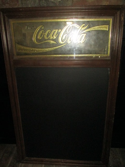 Framed "Enjoy Coca-Cola" Mirror Black Board Advertisement Message/Menu Board: 19 1/2" x 31 1/2", some age fading to mirror, Local Pickup Only