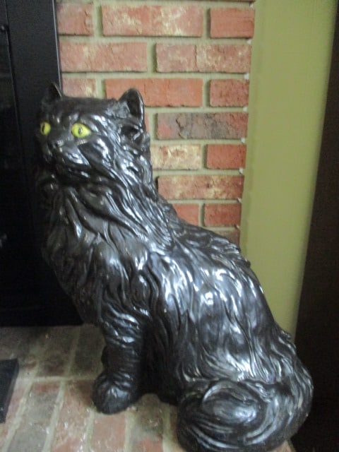 Hand Crafted Oversized Long Hair Black Mantle/Floor Cat Statue (1 of 3)