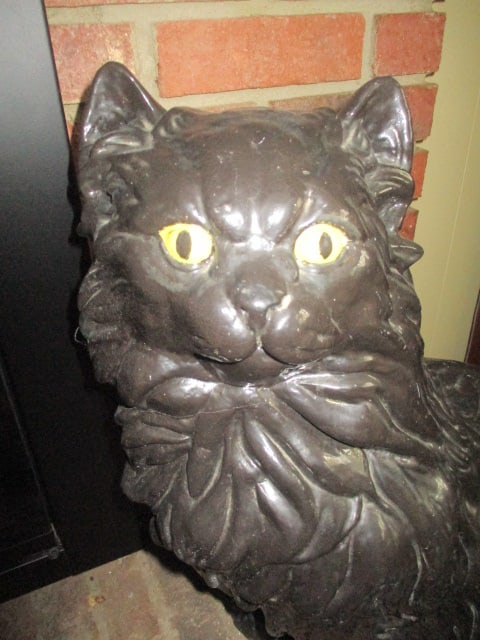 Hand Crafted Oversized Long Hair Black Mantle/Floor Cat Statue - 2