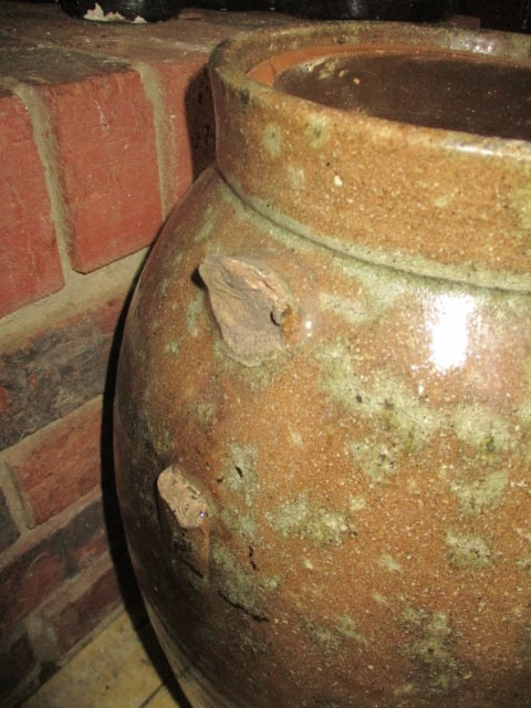 Vintage Brown Glazed 4 Gallon Churn with Lid - 4