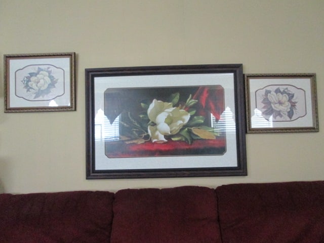Three Framed and Matted Magnolia Prints: (2)Helen Brown Hummingbird and Magnolia Prints 18 3/4" x 15", (1)40" x 28", Local Pickup Only