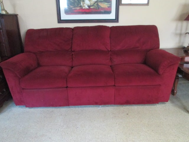 La-Z-Boy Burgundy Upholstered Double Recliner Sofa: 88" long, Local Pickup Only