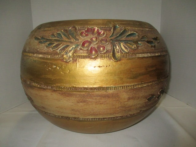 Large Handpainted Turned Pottery Planter: 15"dia x 10 1/2"h, Local Pickup Only