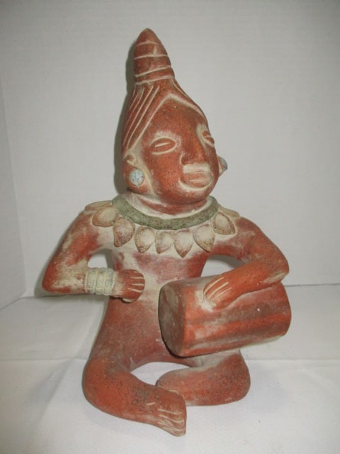 Clay Tribal Statue: 12 3/4"h