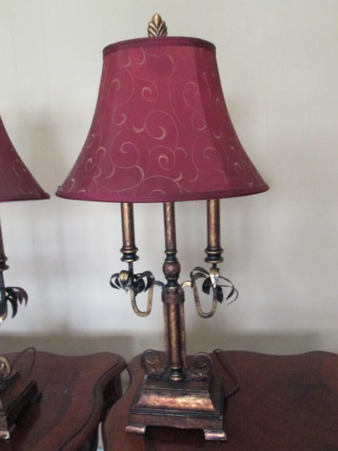 Pair of Bronzed Bouillotte Style Table Lamps - 2