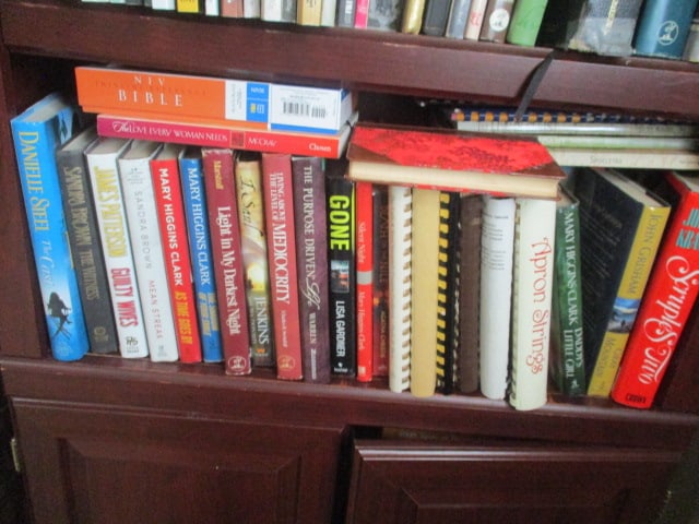 Mahogany Grain Bookcase and Books - 4