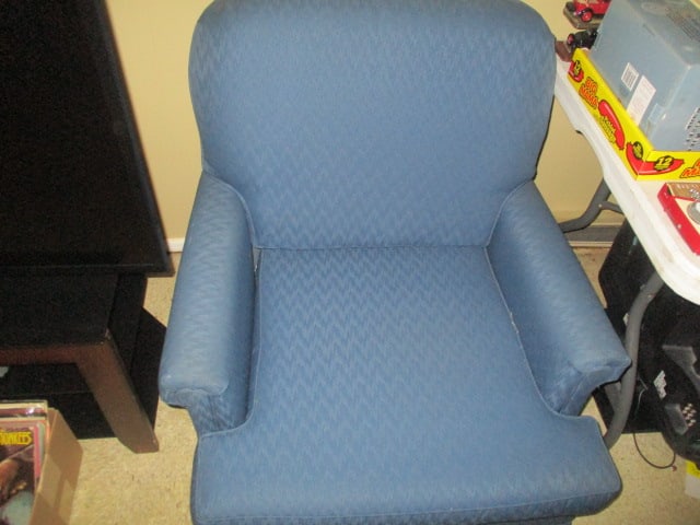 Les Brown Chair Co. Blue Upholstered Rolled Arm Chair and Ottoman - 4