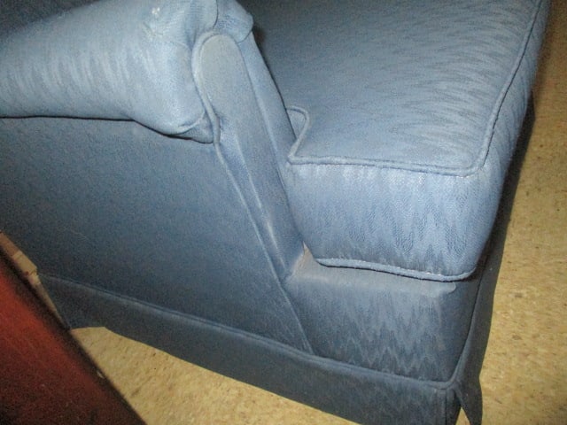 Les Brown Chair Co. Blue Upholstered Rolled Arm Chair and Ottoman - 5