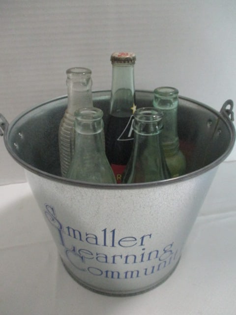 Five Old Soda Beverage Bottles in Tin Pail (1 of 7)
