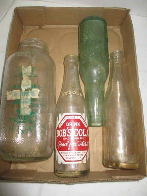 Vintage A&P Glass Orange Juice Bottle, Bob's Cola Bottles and Wood's Beverage Bottle: .