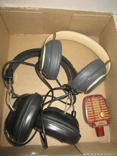 Vintage Shure Model 710AS Microphone, Audition Headphones and Pair of Beats: Wireless Headphones. Beats does not have charging cord-untested