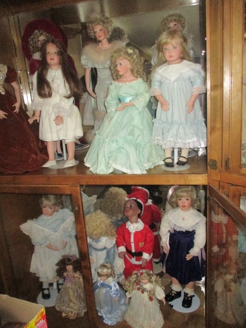 14 Hand Made Dolls: Consigner's mother had ceramic molds and kiln-poured and fired head, hands and feet. She even made most of the wardrobe
