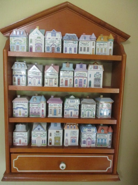 Lenox 24 Piece Spice Village Set with Wood Display: Shelf 17" x 23" x 4", Local Pickup Suggested