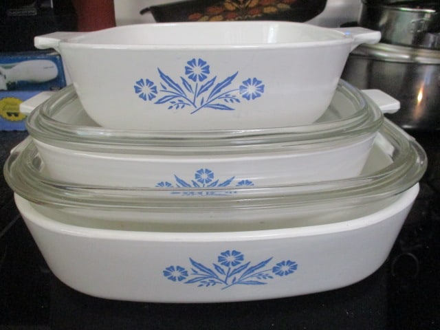 Corning Ware "Blue Cornflower" Casserole Dishes: 1 quart with lid, 8" with lid, 10" with lid