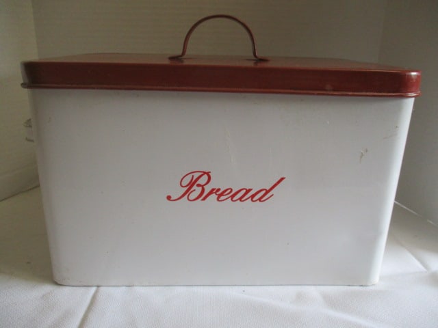 Red & White Tin "Bread" Box: 13" x 8 1/2" x 8", Local Pickup Suggested
