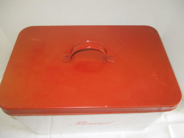 Red & White Tin "Bread" Box - 2