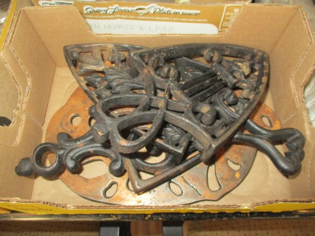 Cast Iron Trivets and Copper Tone Pig Trivet: .