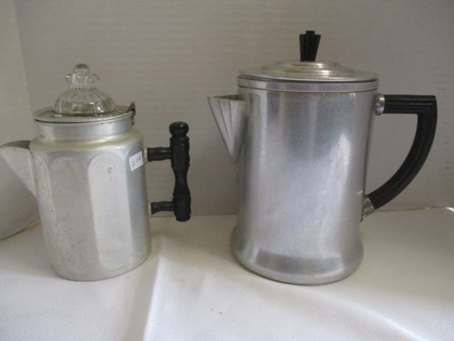 Two Vintage Aluminum Stove Top Coffee Pots: .