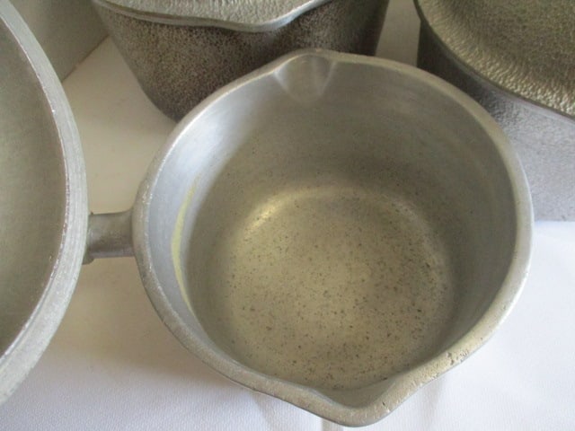 Three Midcentury Century Silver-Seal Metal Cast Aluminum Sauce Pans with Lids - 3