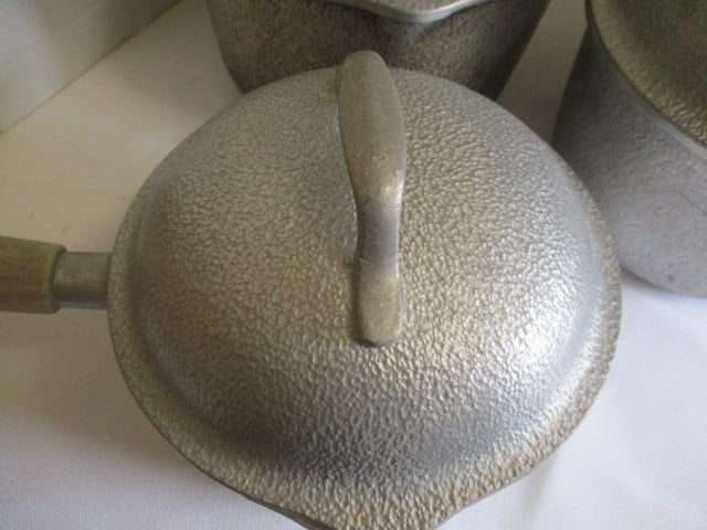 Three Midcentury Century Silver-Seal Metal Cast Aluminum Sauce Pans with Lids - 4
