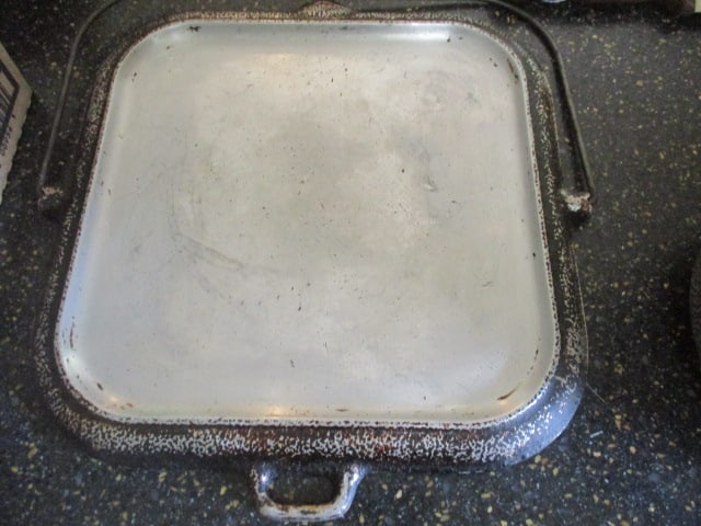 Midcentury Century Silver-Seal Metal Cast Aluminum Square Griddle: 14"w handle to handle