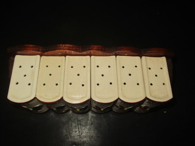 Midcentury Ceramic Rooster/Chicken Spice Jar Set in Wood Display Made in Japan - 2
