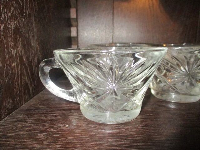 Midcentury Pressed Glass Hobstar Punch Bowl Set - 2