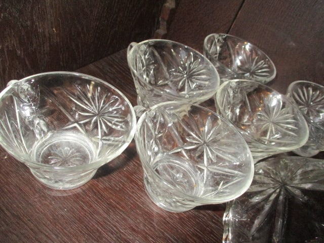 Midcentury Pressed Glass Hobstar Punch Bowl Set - 3