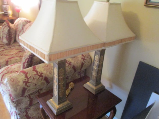 Pair of Neoclassical Style Sculpted Table Lamps: 35"h, Local Pickup Only