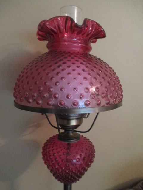 Vintage Victorian Style Cranberry Hobnail Hurricane Floor Lamp - 2