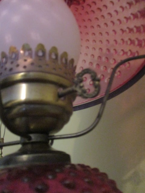 Vintage Victorian Style Cranberry Hobnail Hurricane Floor Lamp - 4
