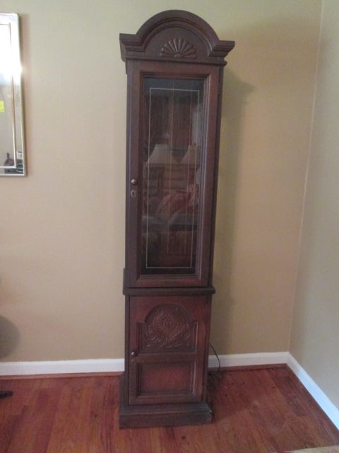 Oak Illuminated Grandfather Clock Style Curio Display Cabinet (1 of 13)