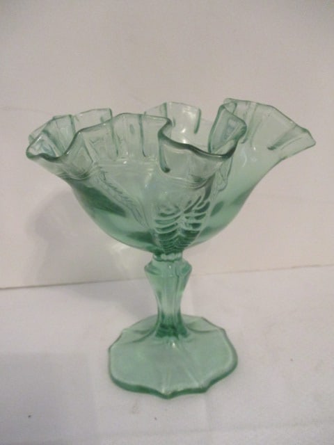 Vintage Fenton Green "Empress" Pattern Compote: 6"h, marked with raised Fenton oval on bottom
