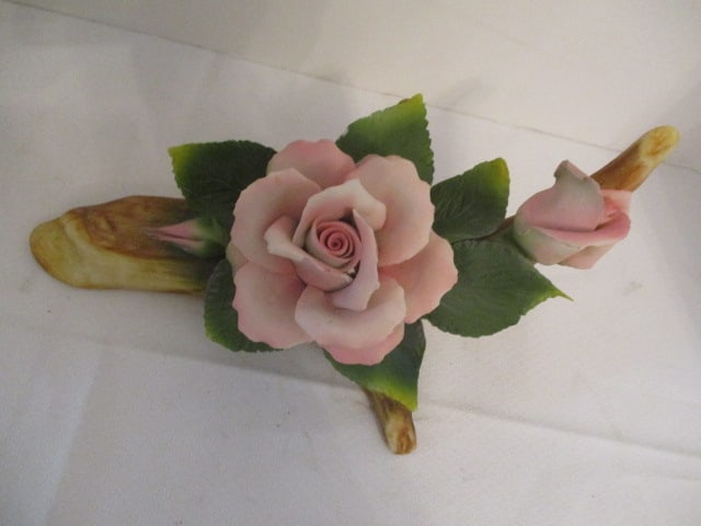 Capodimonte Italian Porcelain Rose Blossoms on Branch and Basket of Flowers - 2