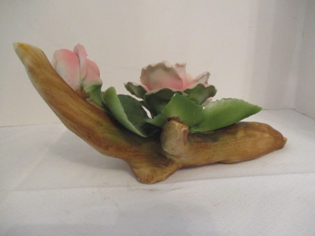 Capodimonte Italian Porcelain Rose Blossoms on Branch and Basket of Flowers - 3
