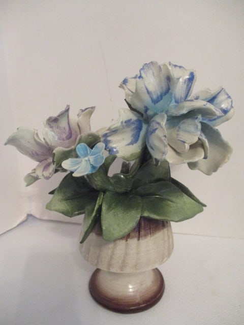 Capodimonte Italian Porcelain Rose Blossoms on Branch and Basket of Flowers - 4