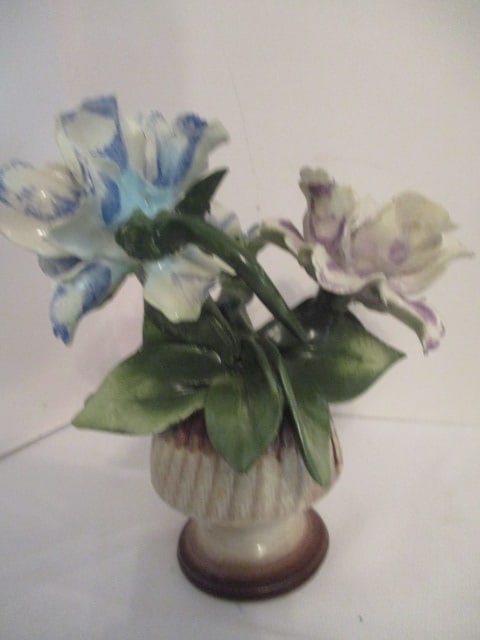 Capodimonte Italian Porcelain Rose Blossoms on Branch and Basket of Flowers - 5