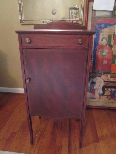 Vintage Mahogany Sheet Music Cabinet with Drawer: 19" x 15 1/4" x 41"(to top of backsplash), dovetail drawer, Local Pickup Only