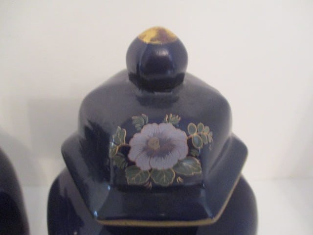 Pair of Brinn's Hand Decorated Cobalt Blue Ginger Jars with Chinese Pheasants Design - 3