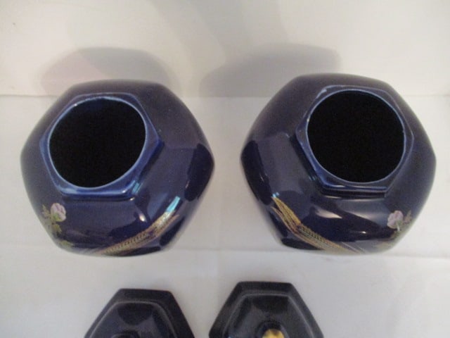 Pair of Brinn's Hand Decorated Cobalt Blue Ginger Jars with Chinese Pheasants Design - 4
