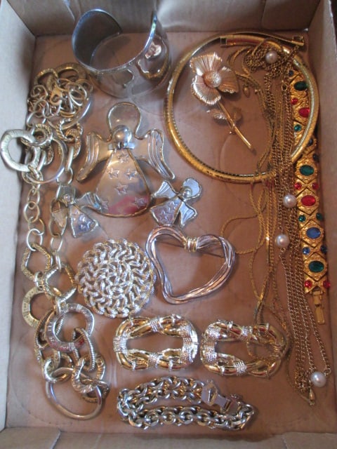 Silver and Gold Demi-Fine Cuff Bracelet, Angel Slide Pendant and Clip Earring Set,: Necklaces, Belt Slide Buckles, etc. See pictures and preview for selection