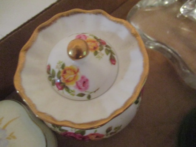Wedgwood, Royal Worcester, Crown Trinket Boxes, Green Blenko Candle Holder and - 3