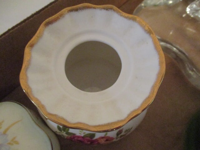 Wedgwood, Royal Worcester, Crown Trinket Boxes, Green Blenko Candle Holder and - 4